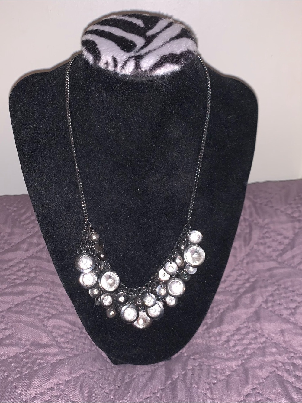 Silver Crystal Cluster Bib Necklace - Women Jewelry